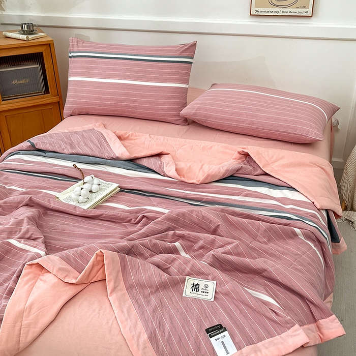 91家纺网 家纺一手货源 找家纺 鸣升家纺 2025新款100%里外全棉棉花夏被无印风全棉色织水洗棉夏凉被空调被夏被春秋被单人可机洗 格林粉