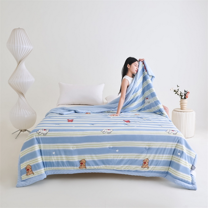 91家纺网 家纺一手货源 找家纺 默忆 2025新款印花凉感丝夏被夏凉被空调被加氨纶豆豆被 线条小狗