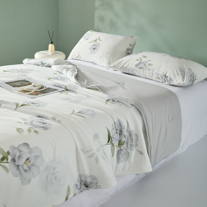 91家纺网 家纺一手货源 找家纺 2025春夏新款100%双面锦纶美式印花夏被凉感空调被 水墨江南