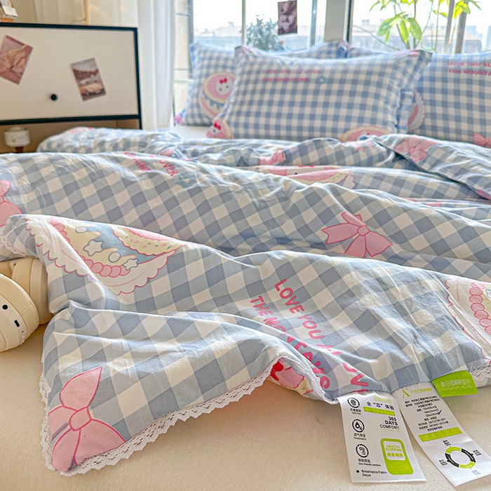 91家纺网 家纺一手货源 找家纺 2025新款双层皱皱纱水洗棉夏被夏凉被空调被可机洗空调被子被芯棉被 蛋糕蓝格 kt