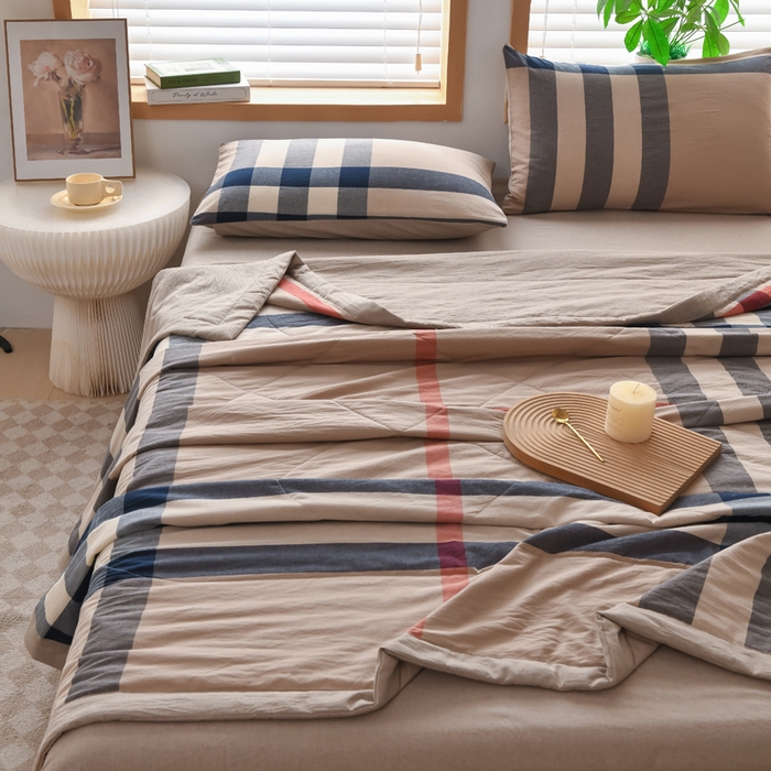 91家纺网 家纺一手货源 找家纺 圣尔雅家纺 2025新款里外全棉色织夏被新疆棉花被纯棉被子空调被夏凉被 兰棕大格