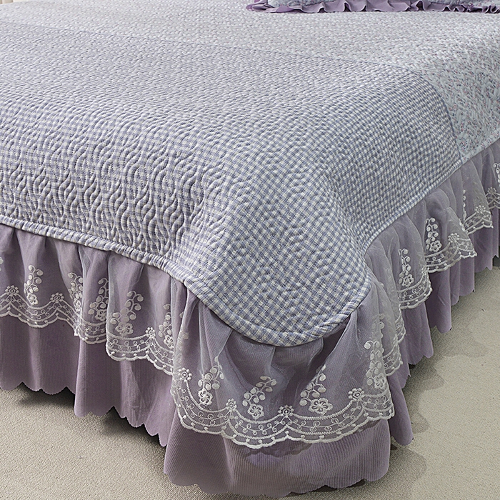 91家纺网 家纺一手货源 找家纺 梦柏 2025新款韩版双层纱夹棉绗缝床盖夏被四件套 清风