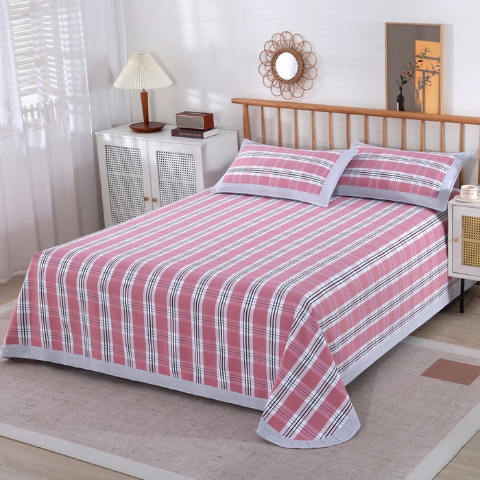 91家纺网 家纺一手货源 找家纺 恋尚羽 2025新款加厚纯棉老粗布凉席三件套 大方格 咖