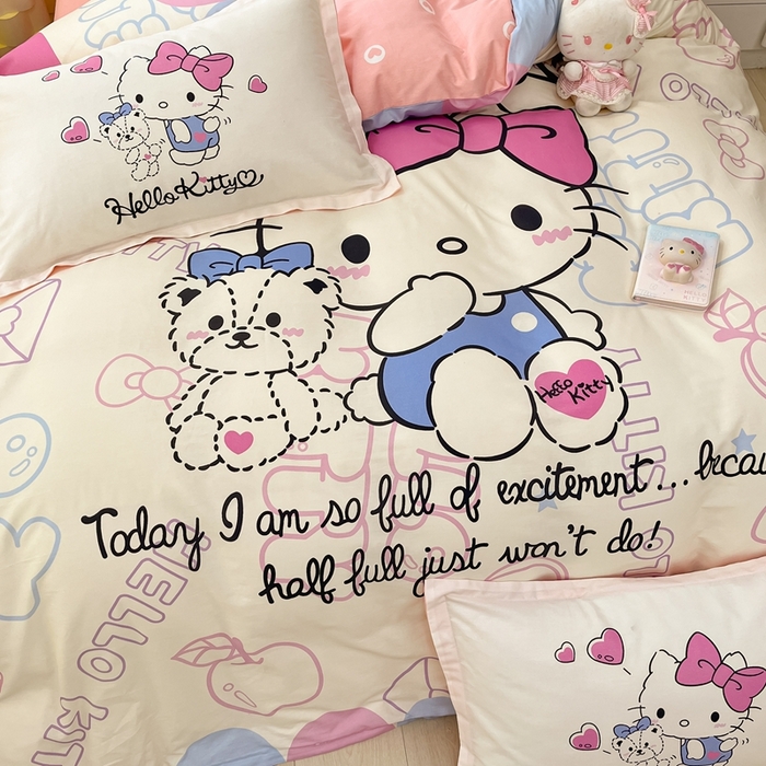 91家纺网 家纺一手货源 找家纺 博雅 2025新款三丽鸥全棉大版单枕套 漫画KT猫