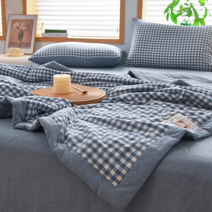 91家纺网 家纺一手货源 找家纺 圣尔雅家纺 2025新款里外全棉色织夏被新疆棉花被纯棉被子空调被夏凉被 蓝小格