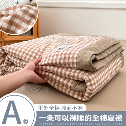 91家纺网 家纺一手货源 找家纺 鸣升家纺 2025新款100%里外全棉棉花夏被无印风全棉色织水洗棉夏凉被空调被夏被春秋被单人可机洗 米小格