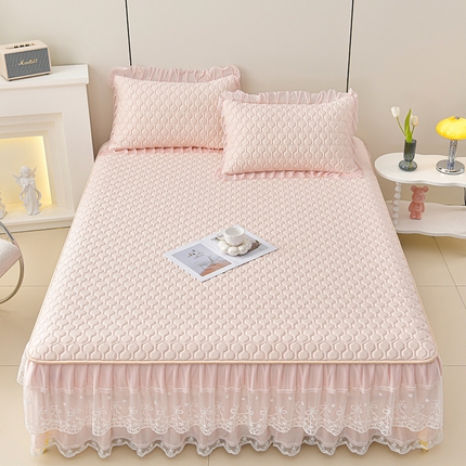 91家纺网 家纺一手货源 找家纺 民新家纺 2025新款凉感丝床裙乳胶凉席系列 唯美-淡雅粉