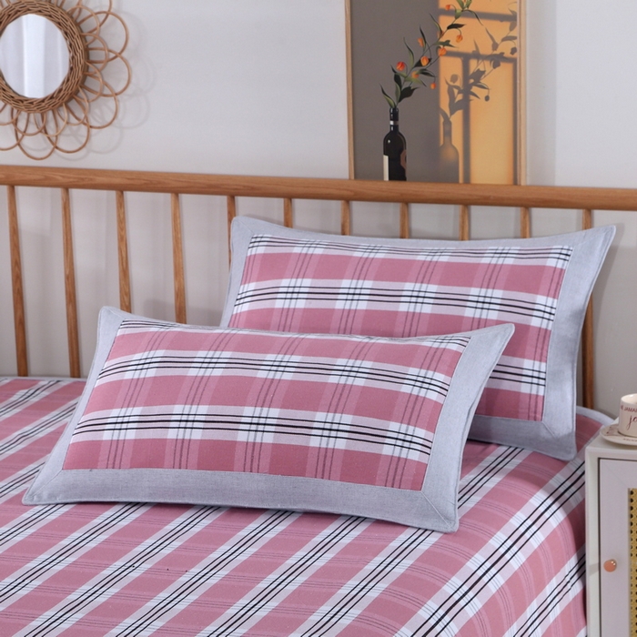 91家纺网 家纺一手货源 找家纺 恋尚羽 2025新款加厚纯棉老粗布凉席三件套 大方格 咖