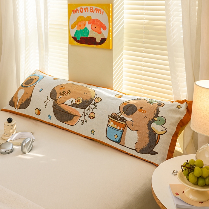 91家纺网 家纺一手货源 找家纺 雯雨2025新款A类卡通双人纱布枕套 卡皮巴啦