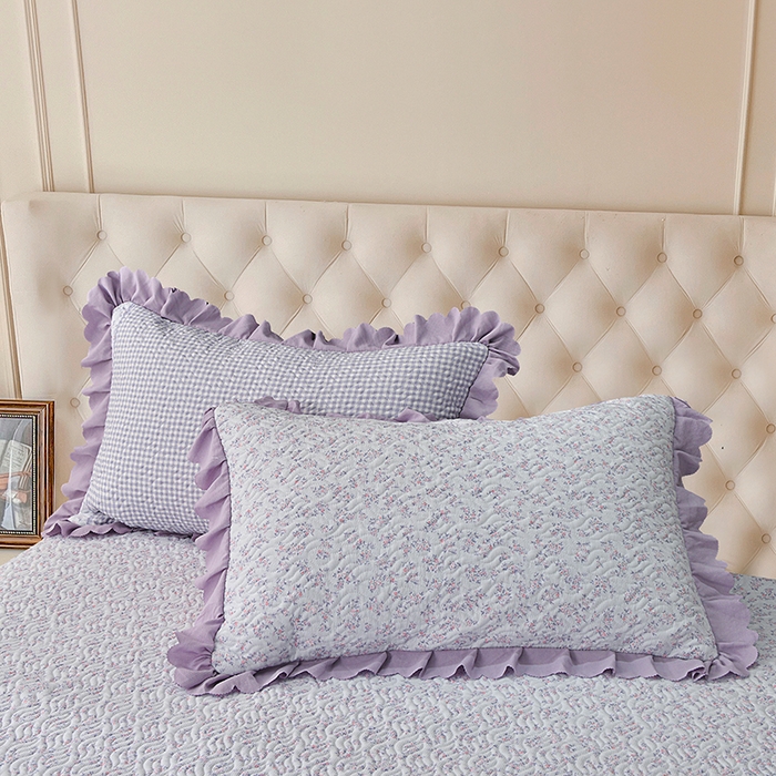 91家纺网 家纺一手货源 找家纺 梦柏 2025新款韩版双层纱夹棉绗缝床盖夏被四件套 清风