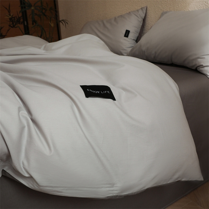 91家纺网 家纺一手货源 找家纺 启程2025新款全棉纯色双拼无印风四件套 绅士灰+雅士灰