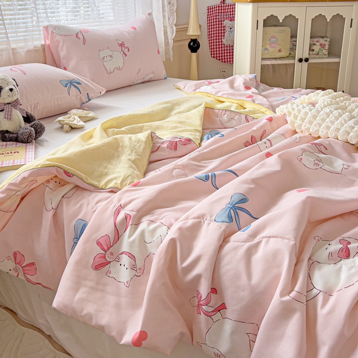 91家纺网 家纺一手货源 找家纺 2025春夏新款嵌绳款云柔水洗棉单夏被夏凉被空调被 嵌绳夏被-小蝴蝶结