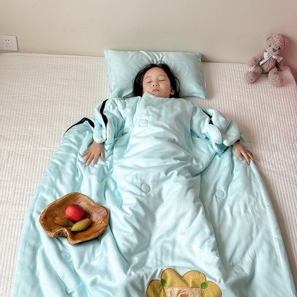 喜多兔兒童家紡 2025新款萌寶系列40S純棉夏季睡袋防踢被 湖藍色小獅子芯芯