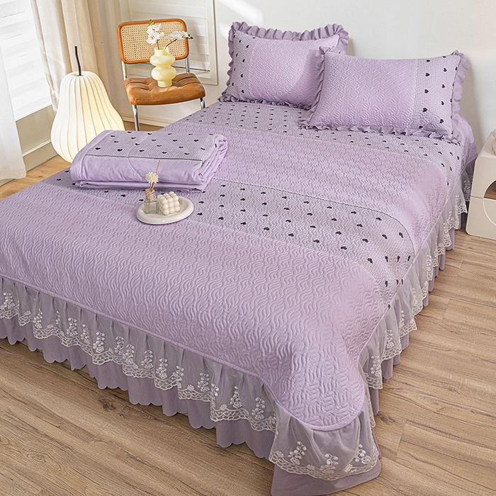 91家纺网 家纺一手货源 找家纺 （总）梦柏 2025新款韩版双层纱夹棉绗缝床盖夏被四件套