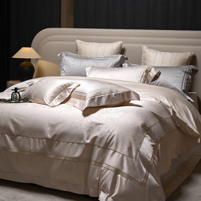 91家纺网 家纺一手货源 找家纺 榻尚家居 2025新款高精密贡缎色织大提花四件套 夜曲 香槟