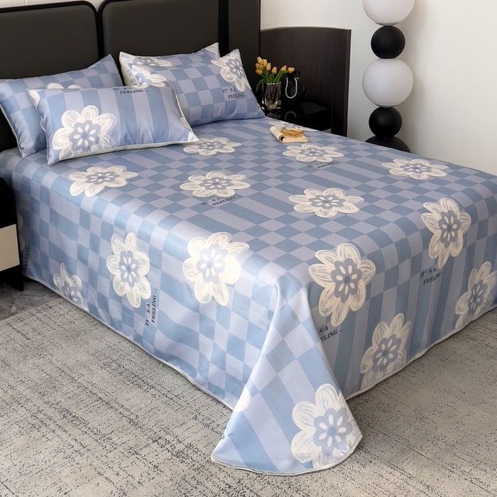 91家纺网 家纺一手货源 找家纺 纽缦家纺 2025新款印花冰丝防滑床单 花簇