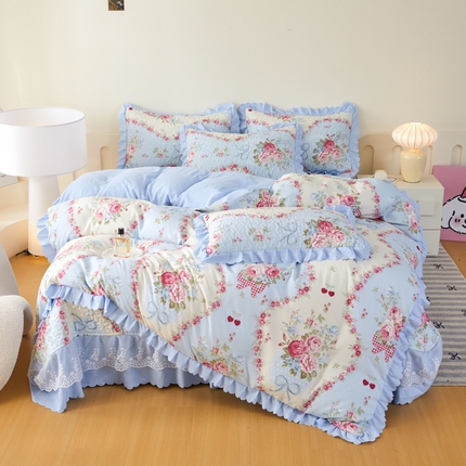 91家纺网 家纺一手货源 找家纺 （总）艺慕家纺 2025新款时尚印花针织棉床盖套件