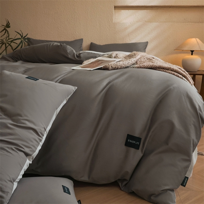 91家纺网 家纺一手货源 找家纺 启程2025新款全棉纯色双拼无印风四件套 雅士灰+绅士灰