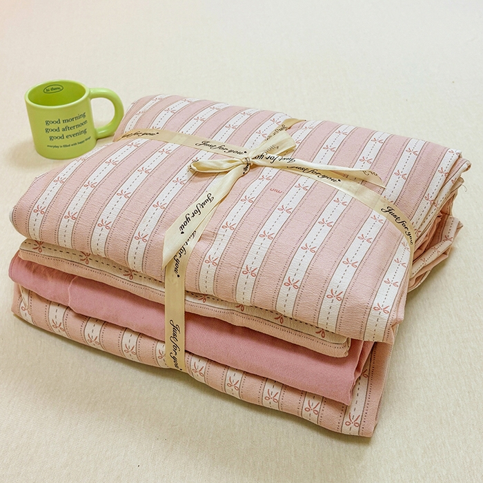 91家纺网 家纺一手货源 找家纺 玖明2025新款A类加厚柔软针织棉双层纱四件套 简约时光