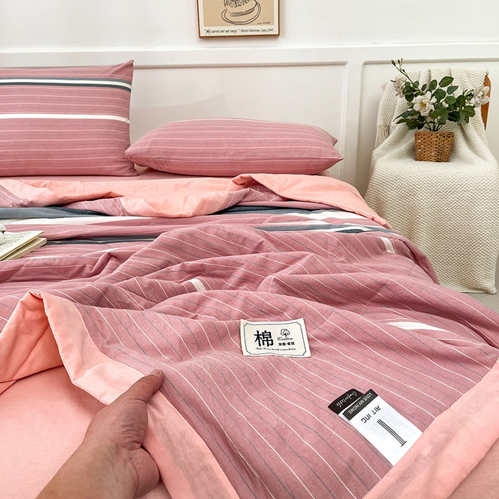 91家纺网 家纺一手货源 找家纺 鸣升家纺 2025新款100%里外全棉棉花夏被无印风全棉色织水洗棉夏凉被空调被夏被春秋被单人可机洗 格林粉