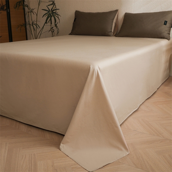 91家纺网 家纺一手货源 找家纺 启程2025新款全棉纯色双拼无印风四件套 岩石灰+杏仁