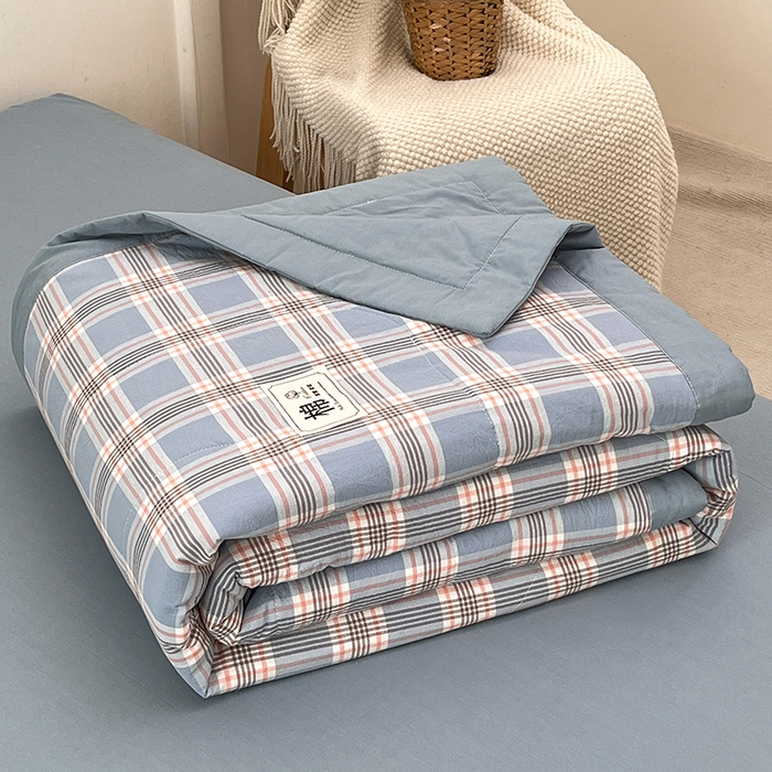 91家纺网 家纺一手货源 找家纺 鸣升家纺 2025新款100%里外全棉棉花夏被无印风全棉色织水洗棉夏凉被空调被夏被春秋被单人可机洗 初时兰