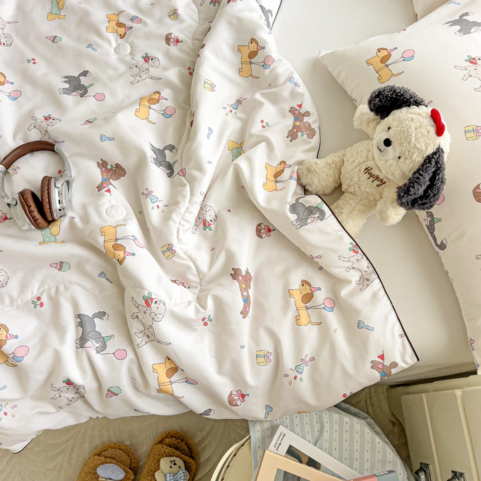 91家纺网 家纺一手货源 找家纺 2025春夏新款嵌绳款云柔水洗棉单夏被夏凉被空调被 嵌绳夏被-童年狗