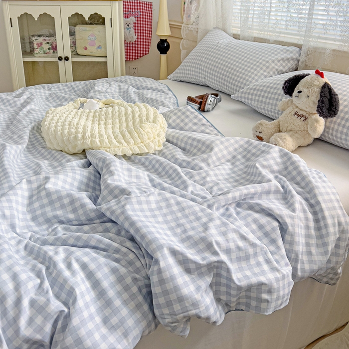 91家纺网 家纺一手货源 找家纺 2025春夏新款嵌绳款云柔水洗棉单夏被夏凉被空调被 嵌绳夏被-小格浅兰