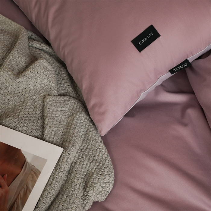 91家纺网 家纺一手货源 找家纺 启程2025新款全棉纯色双拼无印风四件套 香芋紫+水晶紫
