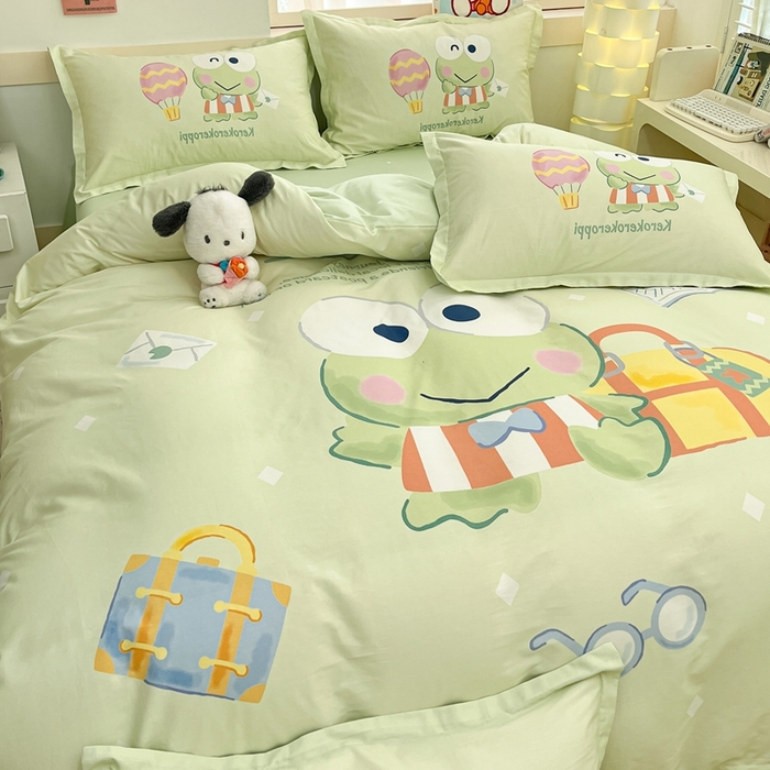 91家纺网 家纺一手货源 找家纺 博雅 2025新款三丽鸥全棉大版单枕套 开心大眼蛙