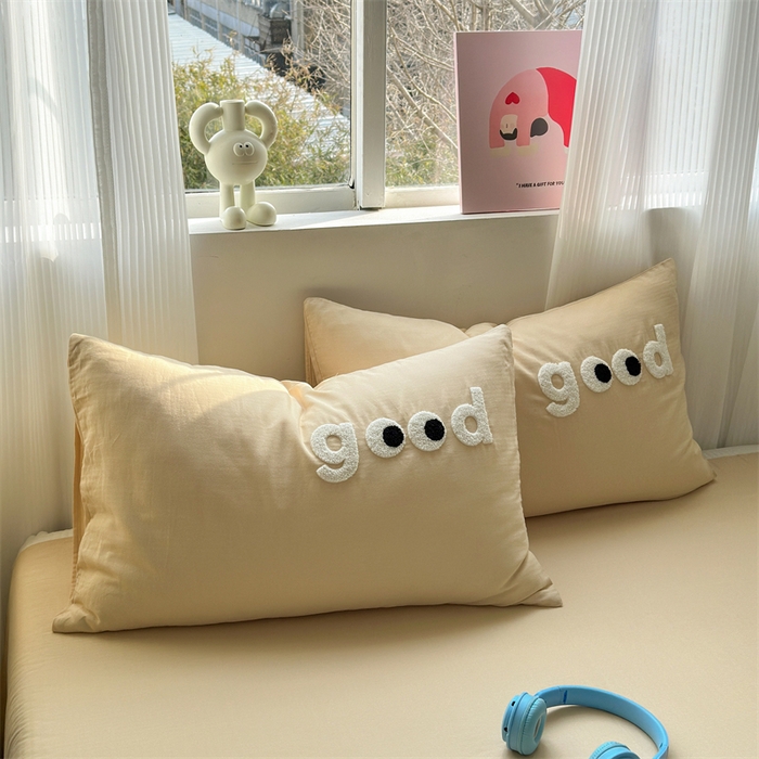 91家纺网 家纺一手货源 找家纺 丽涵 2025新款全棉纯棉大雁纹绣花单品枕套 good香槟金