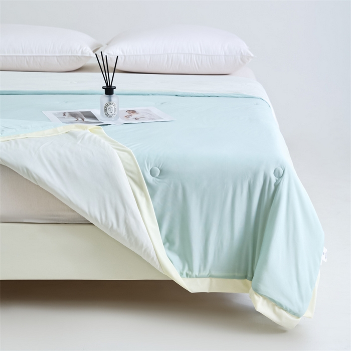 91家纺网 家纺一手货源 找家纺 默忆 2025新款锦氨纯色双拼凉感丝夏被豆豆夏凉被空调被豆豆被 香草绿