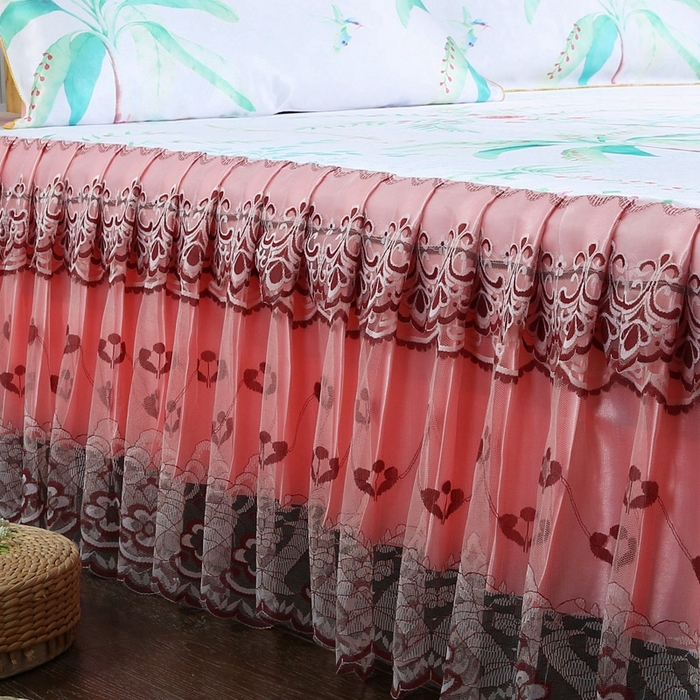 91家纺网 家纺一手货源 找家纺 情恒家纺2025新款床裙款冰丝布艺软凉席三件套 花间意-玉