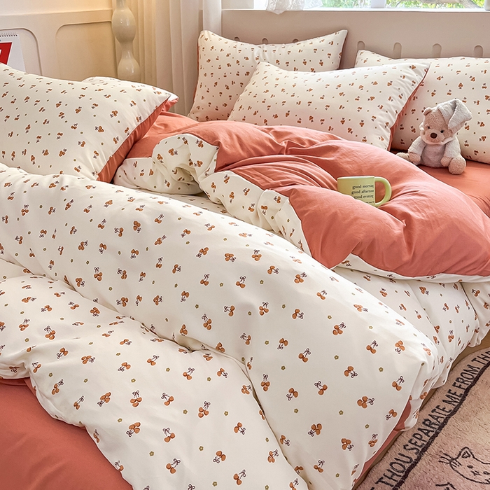 91家纺网 家纺一手货源 找家纺 玖明2025新款A类加厚柔软针织棉双层纱四件套 果香满园