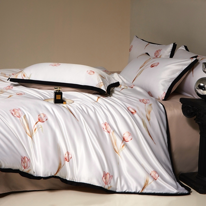 91家纺网 家纺一手货源 找家纺 优悦 2025新款冰丝数码印花四件套 花期-香槟