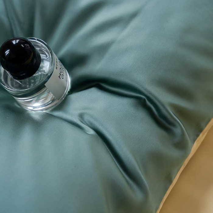 91家纺网 家纺一手货源 找家纺 未来家居 2025新款60S兰精天丝纯色四件套 天青色-香槟金