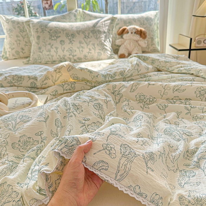 91家纺网 家纺一手货源 找家纺 2025新款双层皱皱纱水洗棉夏被夏凉被空调被可机洗空调被子被芯棉被 海岛森林