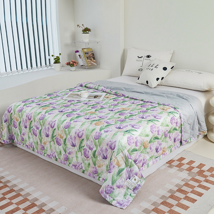 91家纺网 家纺一手货源 找家纺 被多多被业 2025新款凉感丝印花夏被夏凉被空调被 紫色郁金香