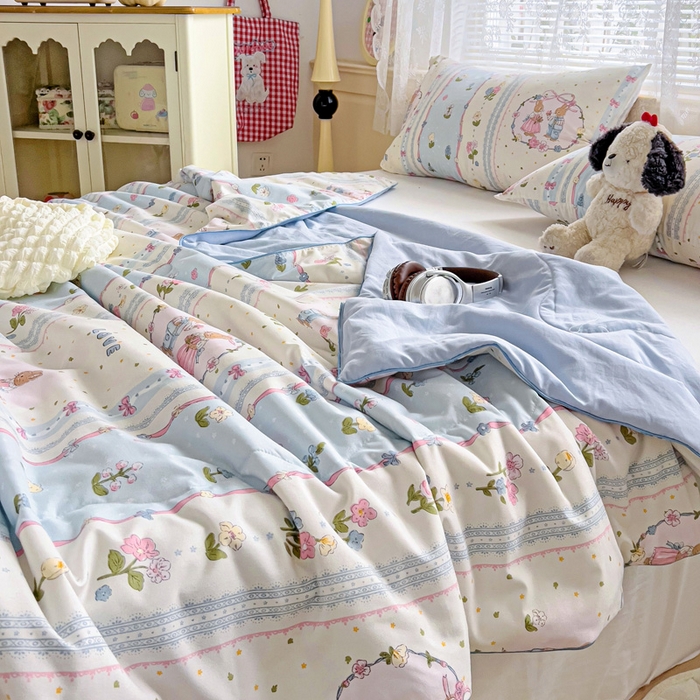 91家纺网 家纺一手货源 找家纺 2025春夏新款嵌绳款云柔水洗棉单夏被夏凉被空调被 嵌绳夏被-爱尔庄园