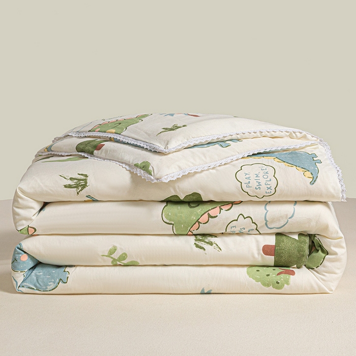 91家纺网 家纺一手货源 找家纺 2025新款双层皱皱纱水洗棉夏被夏凉被空调被可机洗空调被子被芯棉被 恐龙乐园