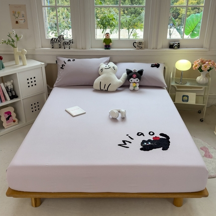 席世家 2025春夏新款全棉纯棉老粗布印花床笠凉席席子 小懒猫