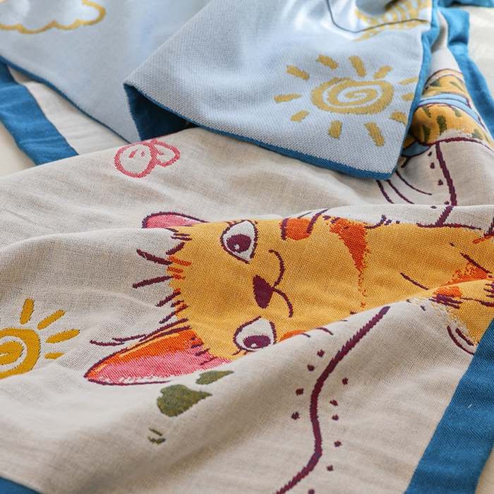 91家纺网 家纺一手货源 找家纺 雯雨2025新款A类卡通双人纱布枕套 呆萌小猫