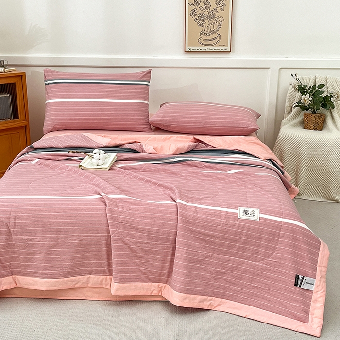 91家纺网 家纺一手货源 找家纺 鸣升家纺 2025新款100%里外全棉棉花夏被无印风全棉色织水洗棉夏凉被空调被夏被春秋被单人可机洗 格林粉