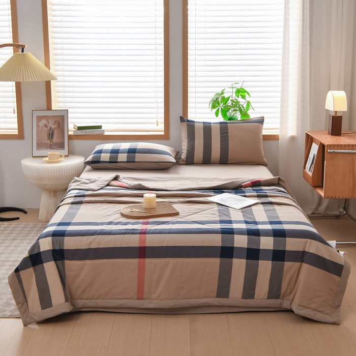 91家纺网 家纺一手货源 找家纺 圣尔雅家纺 2025新款里外全棉色织夏被新疆棉花被纯棉被子空调被夏凉被 兰棕大格