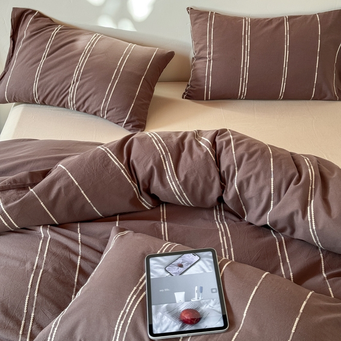 91家纺网 家纺一手货源 找家纺 山舍家居 2025新款全棉纯棉色织提花四件套-弗洛伦萨的落日 弗洛伦萨的落日-巧克力色