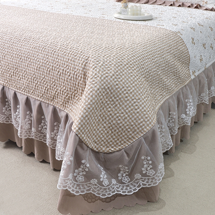 91家纺网 家纺一手货源 找家纺 梦柏 2025新款韩版双层纱夹棉绗缝床盖夏被四件套 小熊