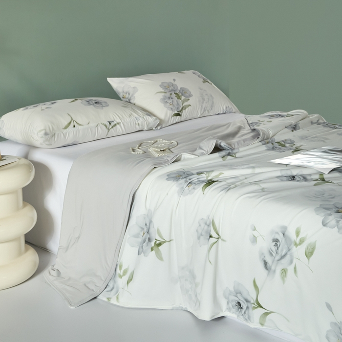 91家纺网 家纺一手货源 找家纺 2025春夏新款100%双面锦纶美式印花夏被凉感空调被 水墨江南