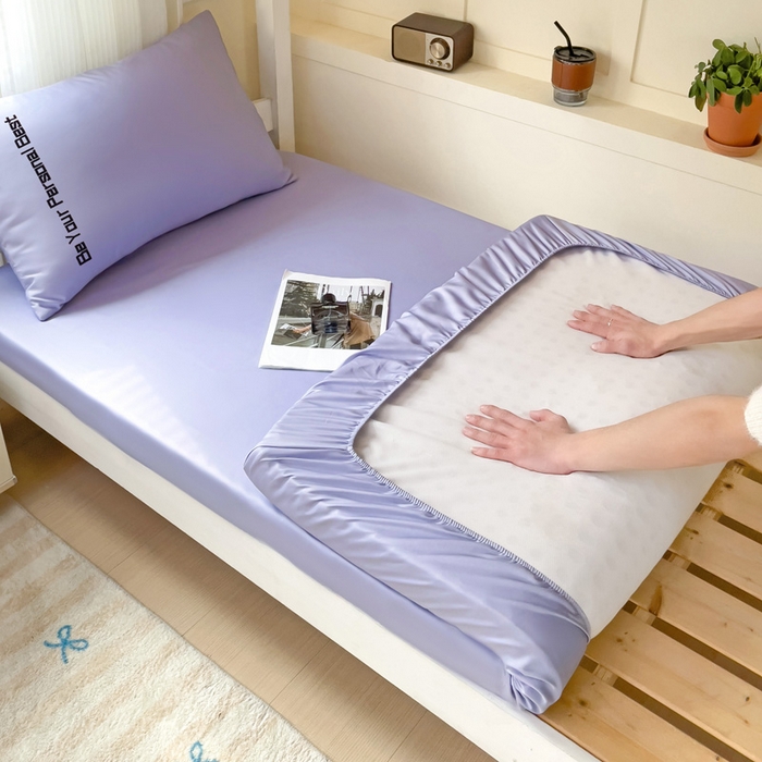 91家纺网 家纺一手货源 找家纺 纽缦家纺 2025新款纯色提花学生冰丝床笠 海青