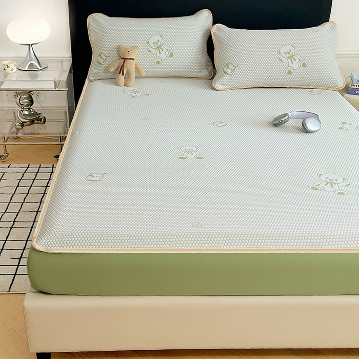 91家纺网 家纺一手货源 找家纺 梦舒羽 2025新款凉豆豆凉席-床笠款 凉豆豆-小熊绿