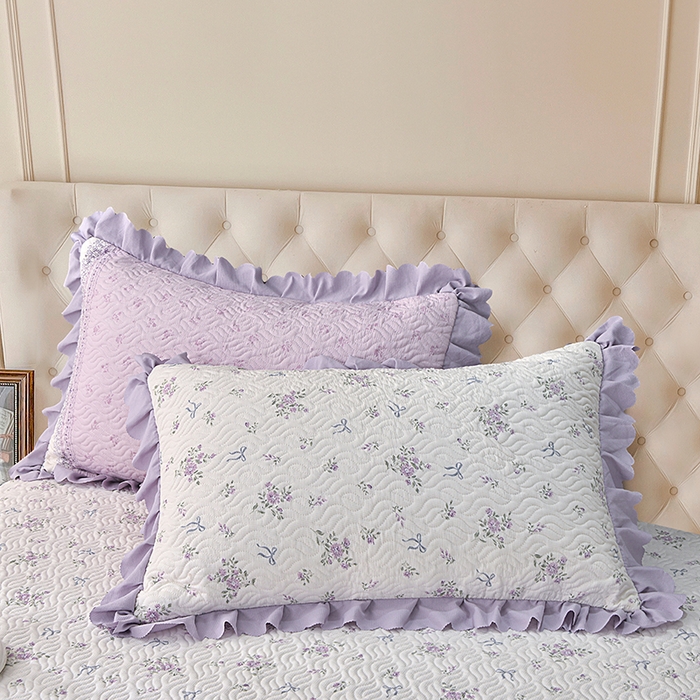 91家纺网 家纺一手货源 找家纺 梦柏 2025新款韩版双层纱夹棉绗缝床盖夏被四件套 花溪